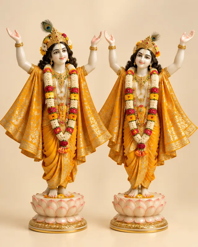 Gaura-Nitai, Marble Deities with Saffron Outfits